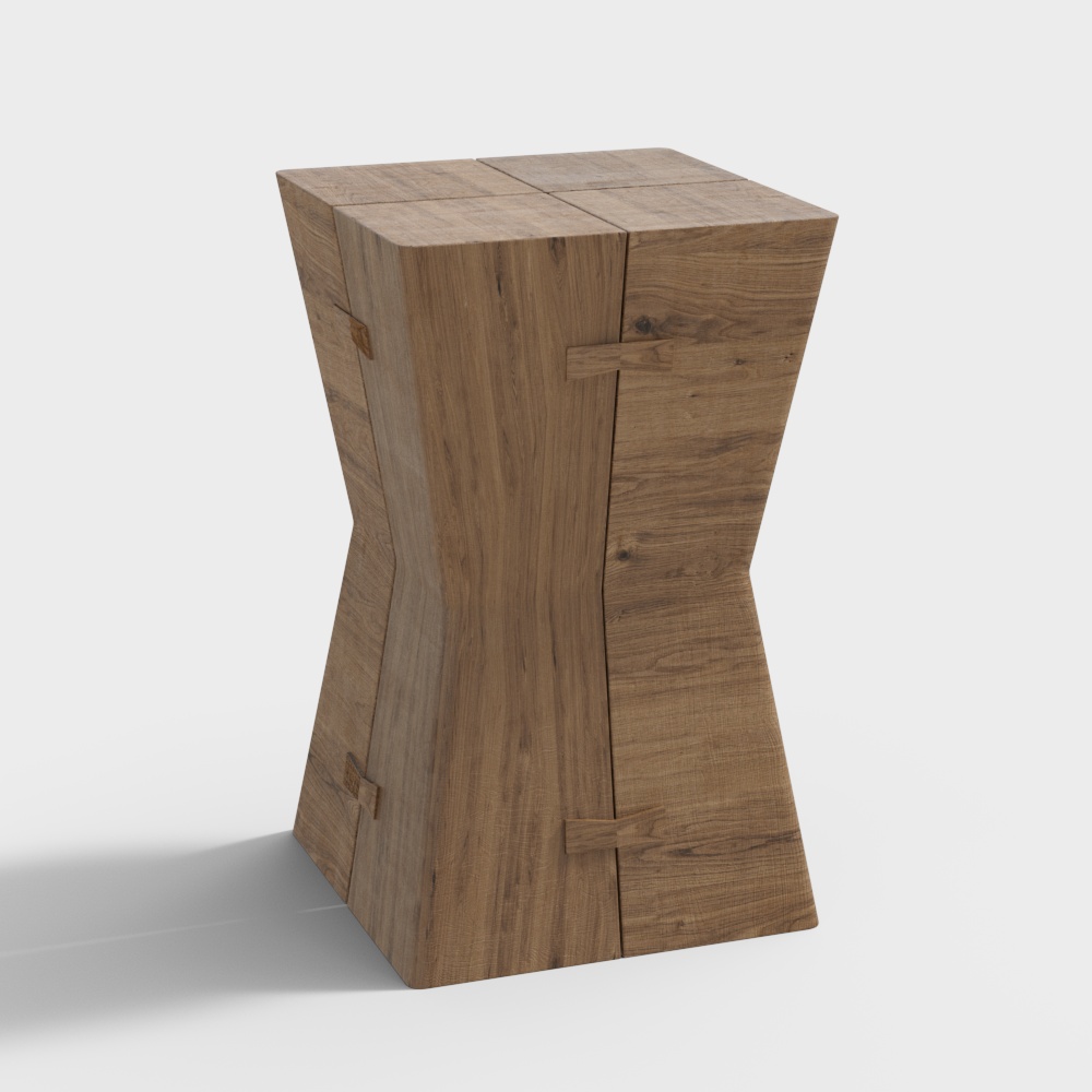 Twisted Wood Stool 3D Model – Organic Wood Design