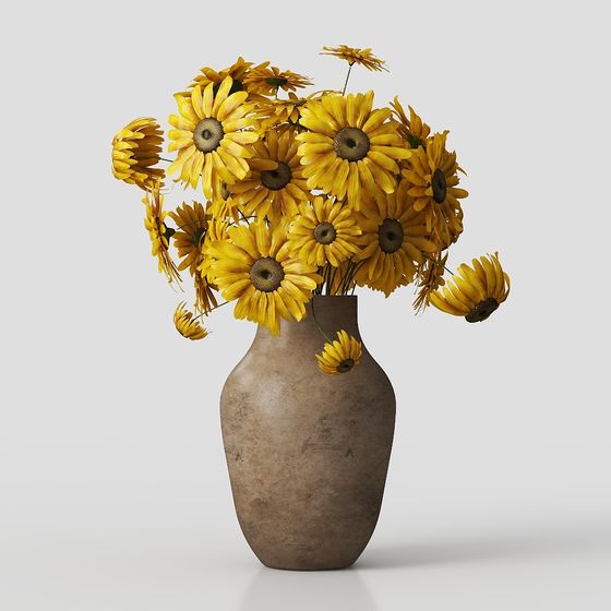Vibrant Low-Polygon Sunflower Vase 3D model