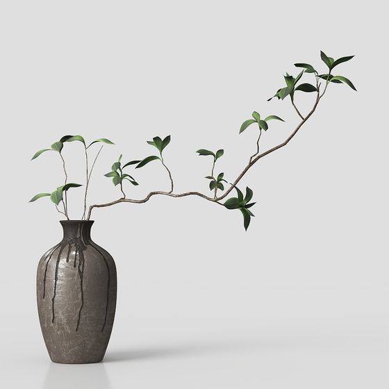 Low Poly Ceramic Vase with Greenery 3D model