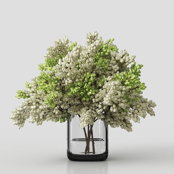 Low Poly High Detail Greenery in Glass Vase 3D model