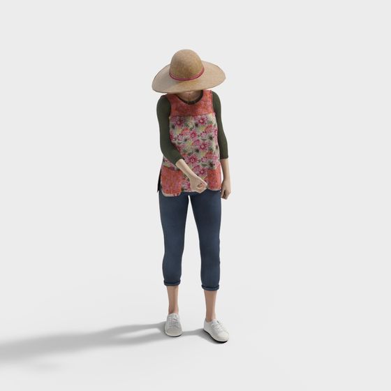 Stylish Low-Poly Female Character 3D Model