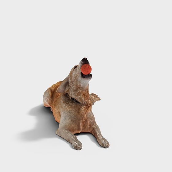 Adorable Brown Dog 3D Model with Ball