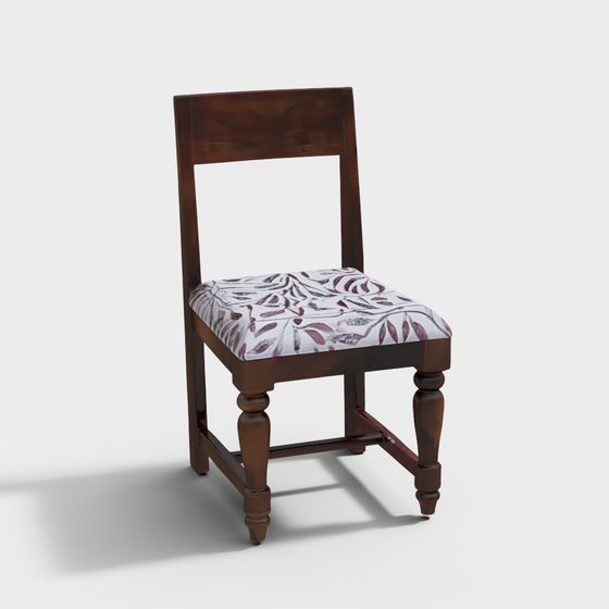 Traditional Brown Wooden Hollowed Out Chair 3D Model
