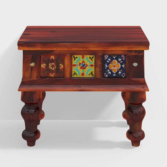 Carved Wooden Low Table 3D Model
