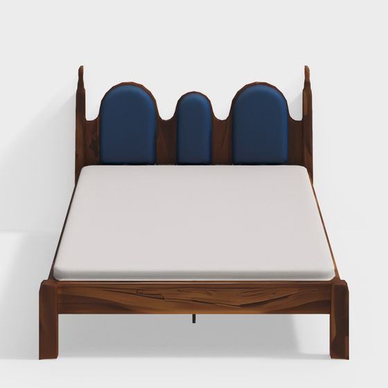 Double Wooden Art-Shaped Bed 3D Model