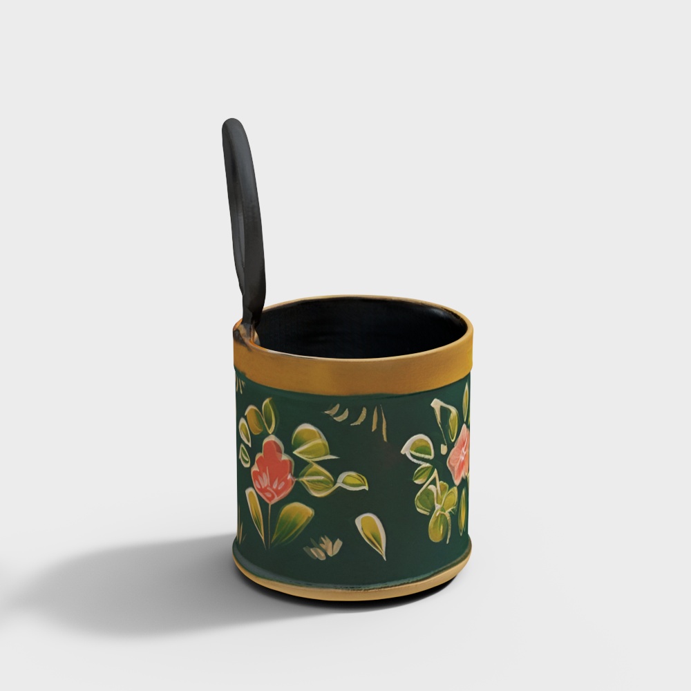 Vintage Vase 3D Model – Emerald Green with Gold Trim