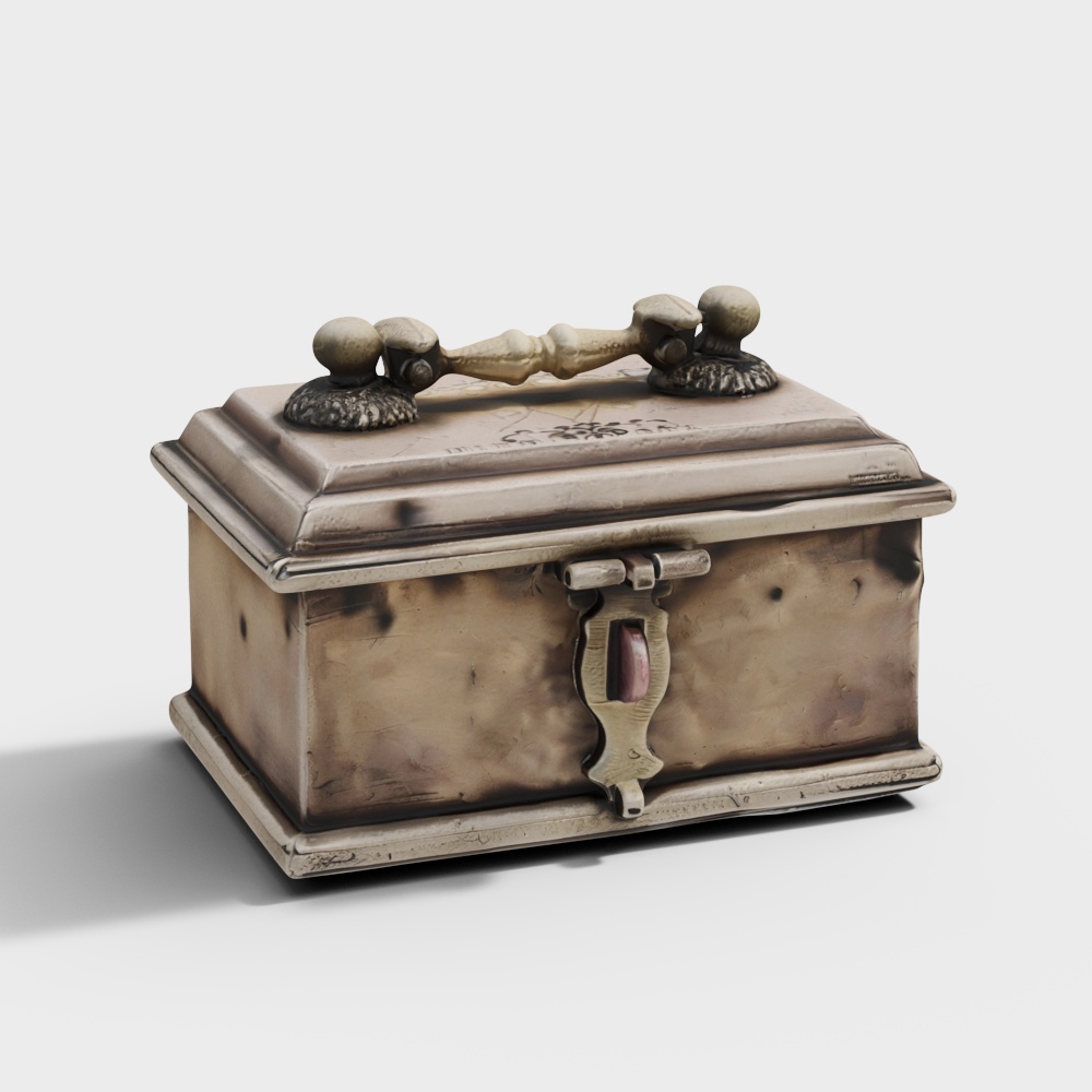 Vintage Silver Box 3D Model – Textured Weathered Design