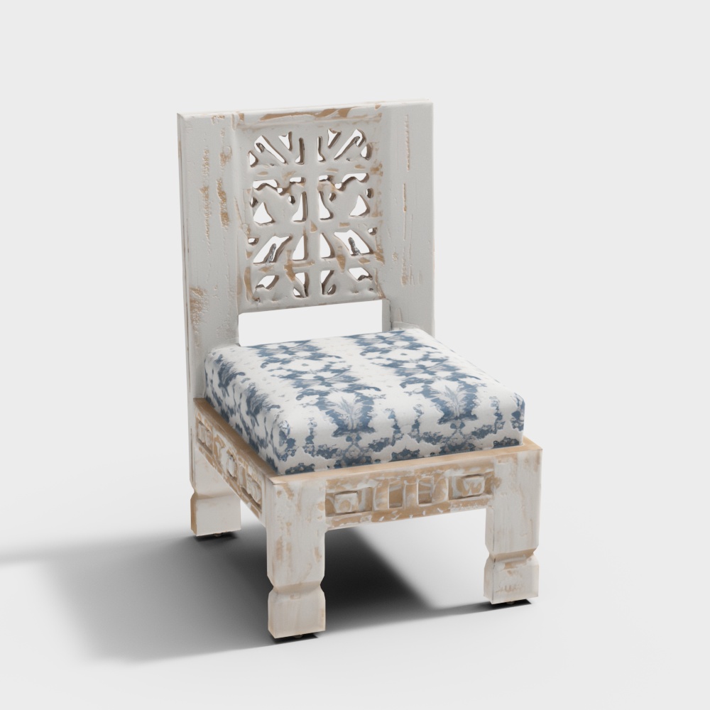 Vintage Charm Chair 3D Model – Low-Poly Wooden Design