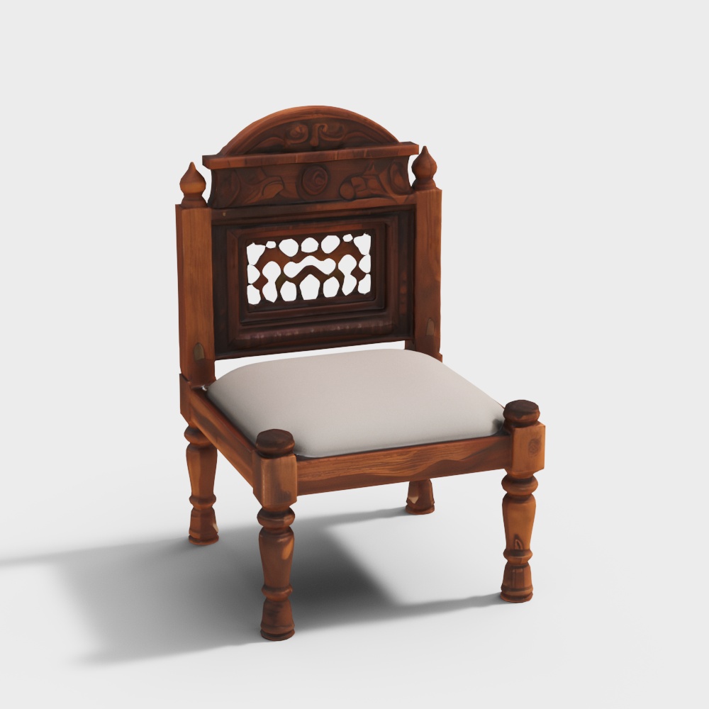Charming Vintage Wooden Chair 3D Model – Carved Wood Design
