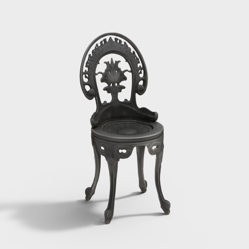 Victorian Elegance Chair 3D Model – Classic Black Matte