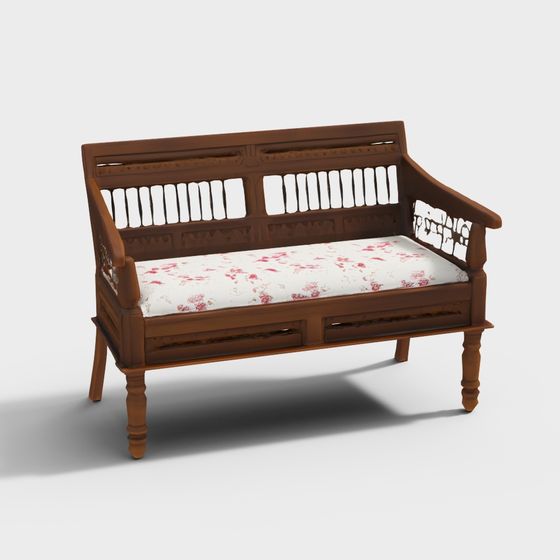 Wooden Carved Double Sofa Chair 3D Model