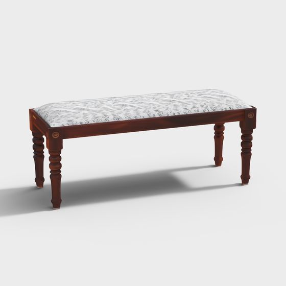 Long Wooden Chair 3D Model
