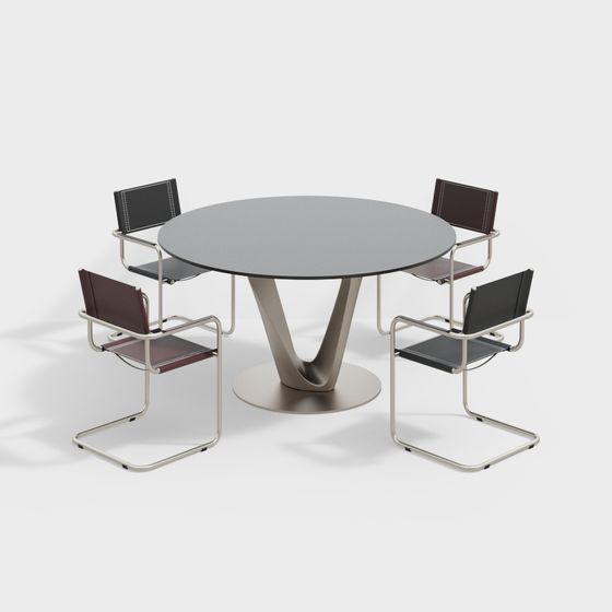 Stylish Round Table and Chairs Set 3D model