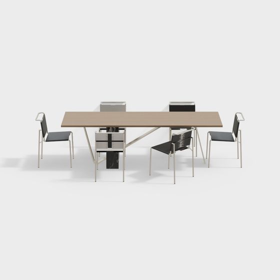Low Polygon Conference Table and Chair Set 3D model