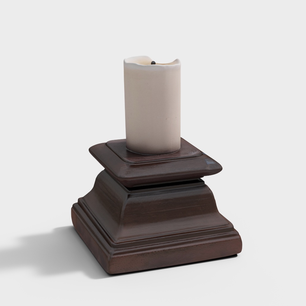 Low-Polygon Candle Holder 3D Model – Wooden Minimalist Design