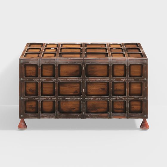 Wooden Retro Storage Box 3D Model