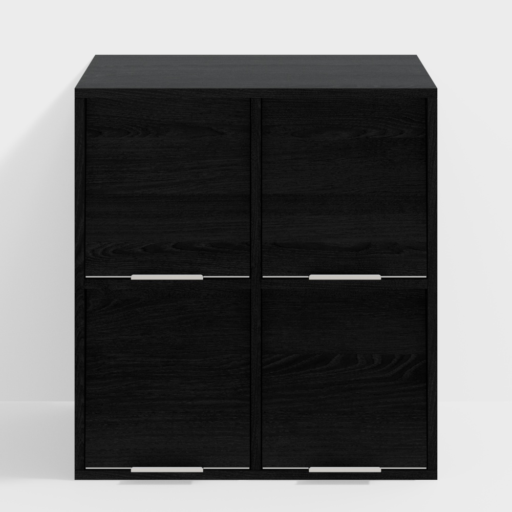 Чёрный многофункциональный шкаф из белого ясеня с 4 секциями