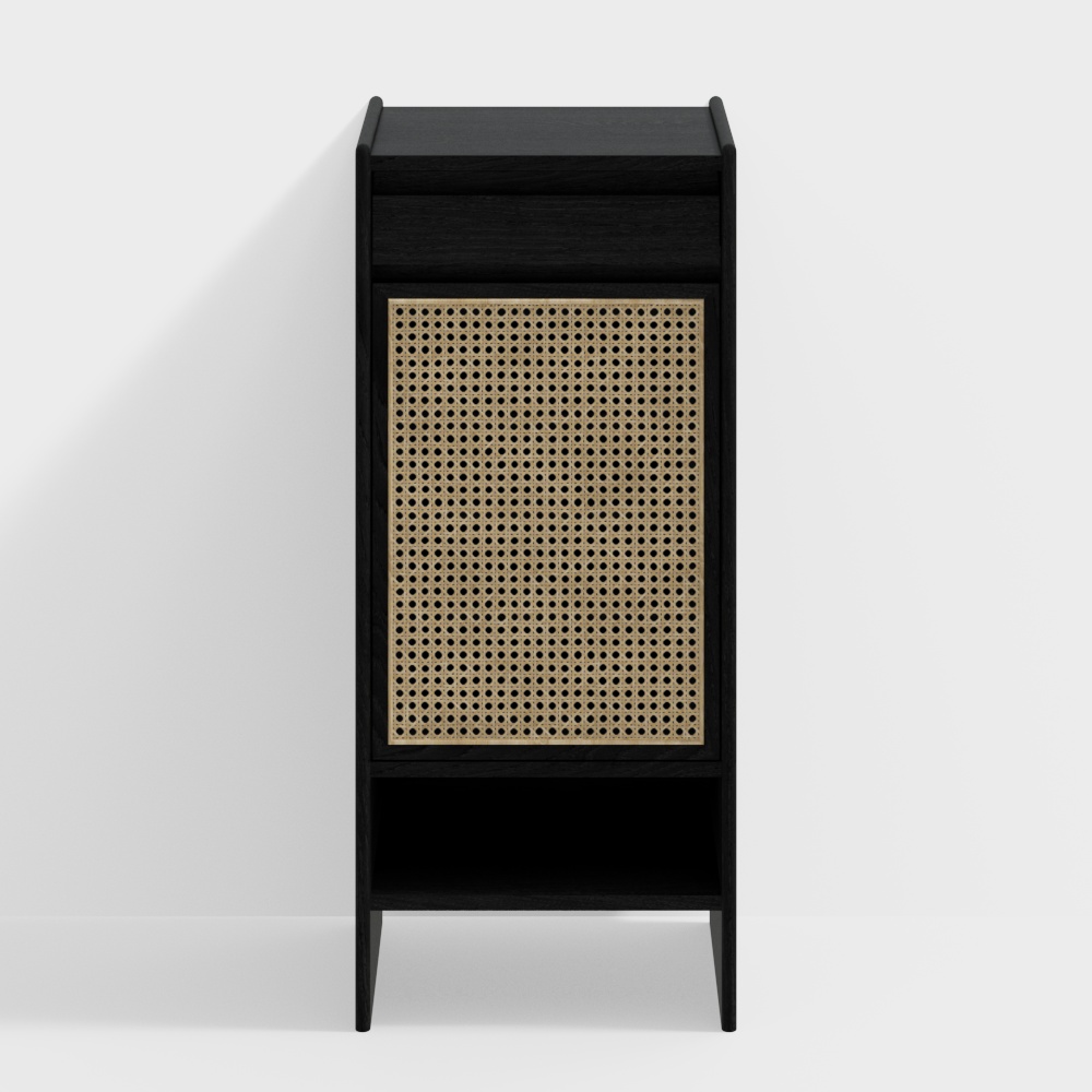 Weißes Eschenholz Rattan-Stil Schlanker Schuhschrank