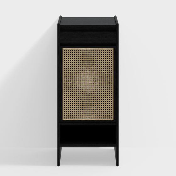 Weißes Eschenholz Rattan-Stil Schlanker Schuhschrank