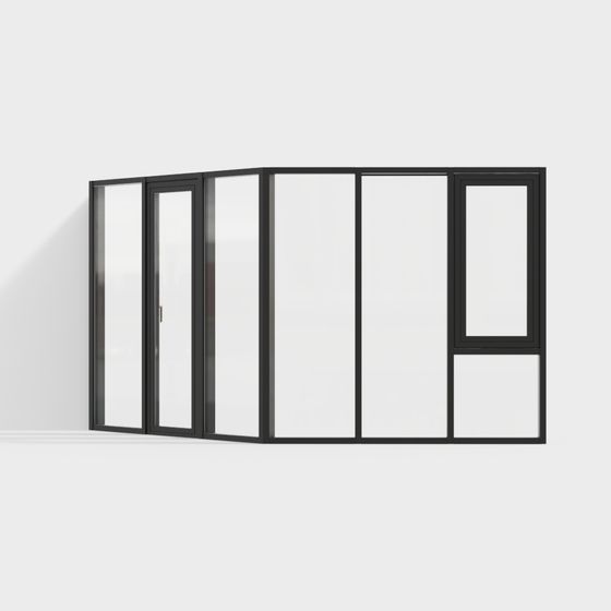 Curved Glass Door Low-Poly 3D model