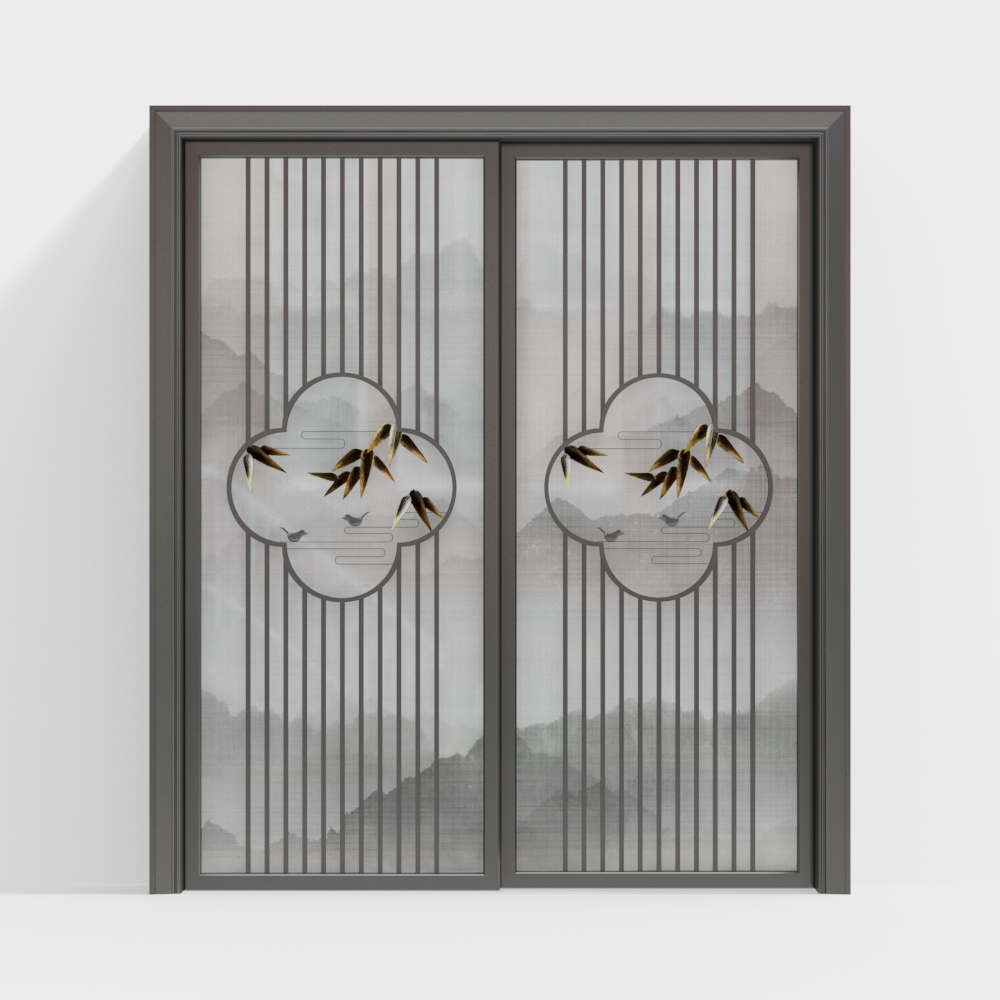 New Chinese Style Glass Sliding Door