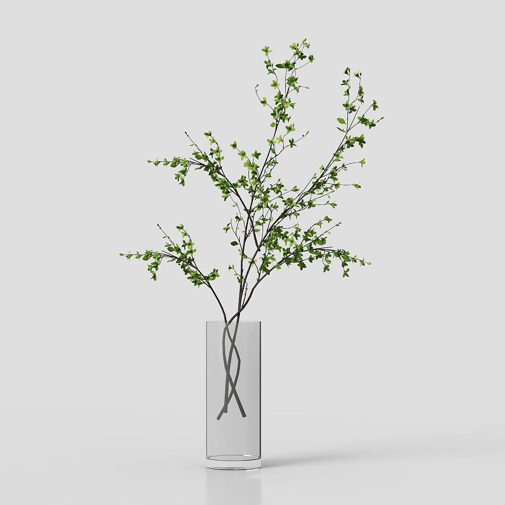 Natural Branches in Glass Vase 3D Model – Realistic Foliage
