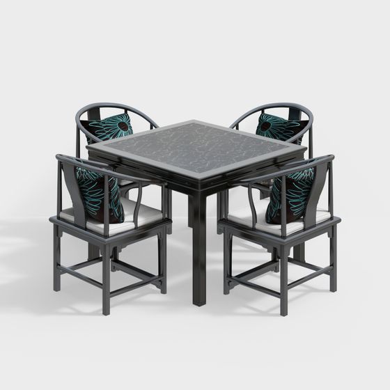 Stylish Low-Polygon Dining Table and Chair Set 3D model