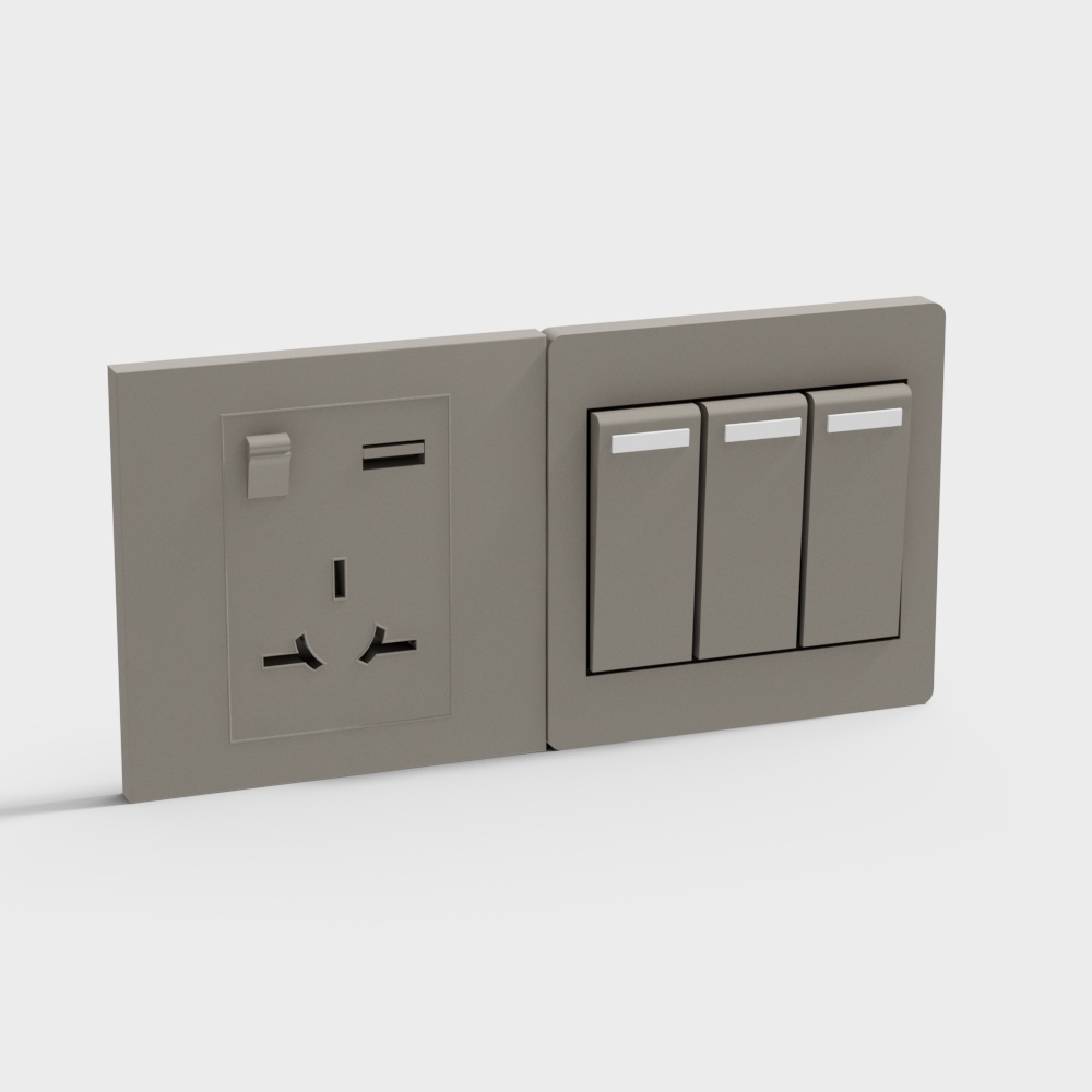 Low-Poly Gray Switch and Socket 3D model