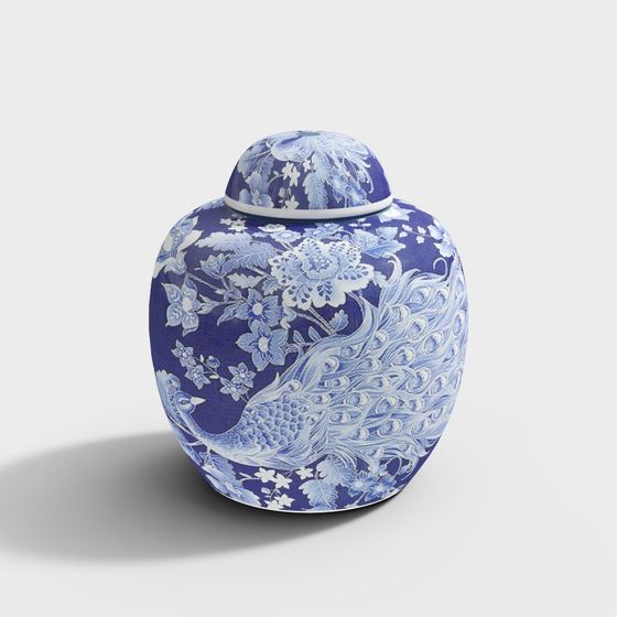 Elegant Blue and White Porcelain Jar 3D model