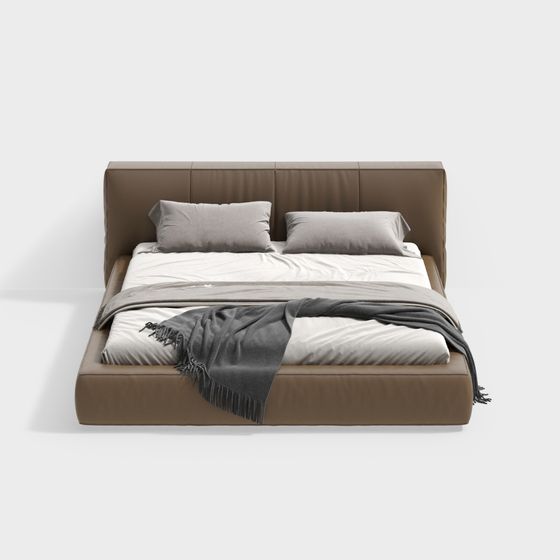 Elegant Low-Poly Bed 3D model for Contemporary Spaces