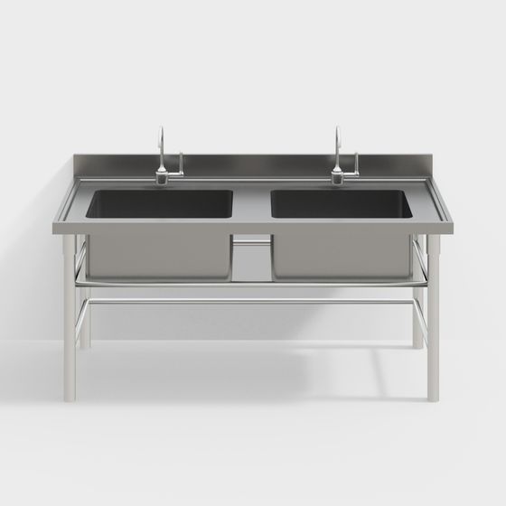 Stylish Double Bowl Stainless Steel Sink 3D model