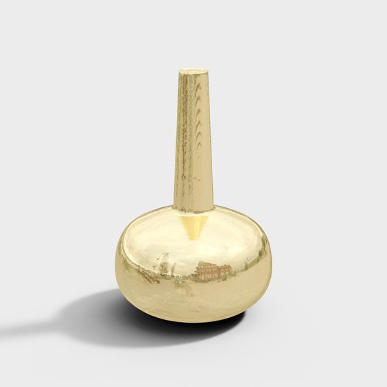 Elegant Golden Vase 3D Model for Interior Spaces