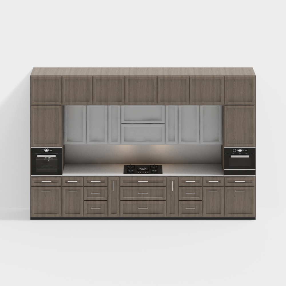 Stylish Kitchen Cabinet 3D Model – Wood & Metal Texture