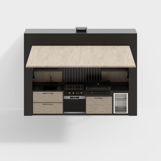 Stylish Low-Polygon Kitchen Cabinet 3D model