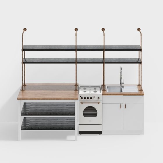 Stylish Low-Polygon Kitchen Cabinet 3D model