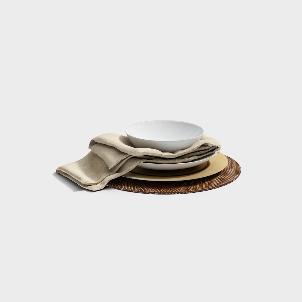 Elegant Tableware Set 3D Model – Low Poly Ceramic Design