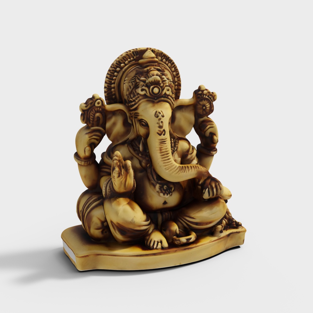 Low Poly Ganesha 3D Model – Golden Artistic Figure