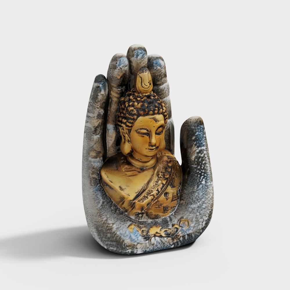 Buddha in Hand Low-Poly 3D Model – Textured Serenity