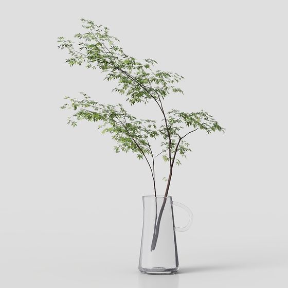 Bamboo Stalks in Glass Vase 3D model