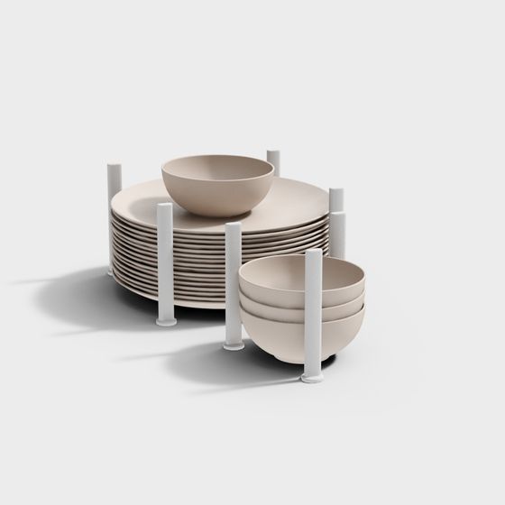 Low-Poly Kitchen Dinnerware Rack 3D model