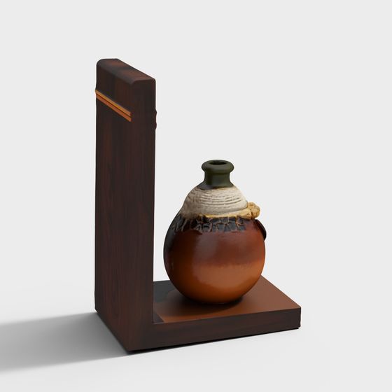 Vintage Ceramic Vase with Wooden Shelf 3D model