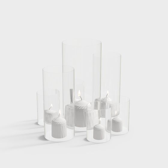 Elegant Glass Candle Holder Set 3D model