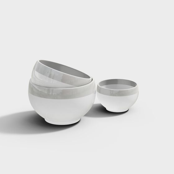 Elegant Low-Poly Bowl Set 3D model