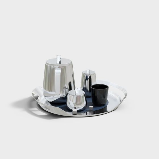 Elegant Stainless Steel Tea Set 3D model