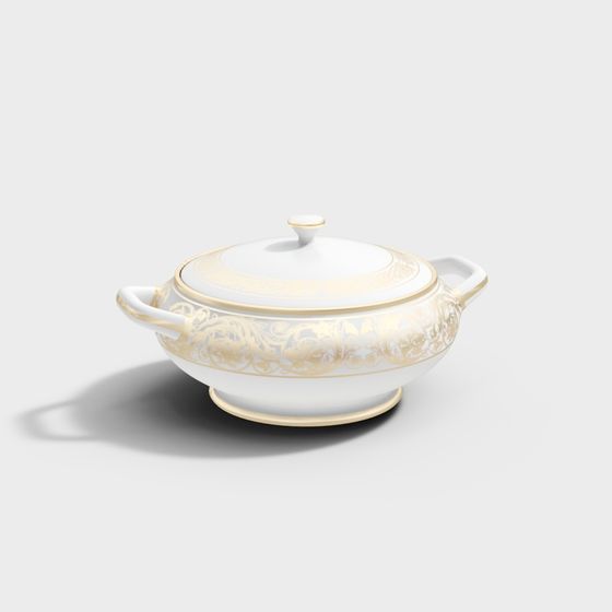 Elegant Golden Pattern Ceramic Bowl 3D model