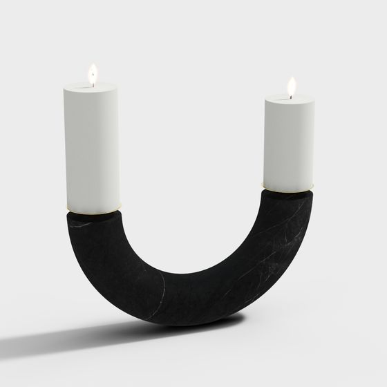 Elegant Black Marble Candleholder 3D model