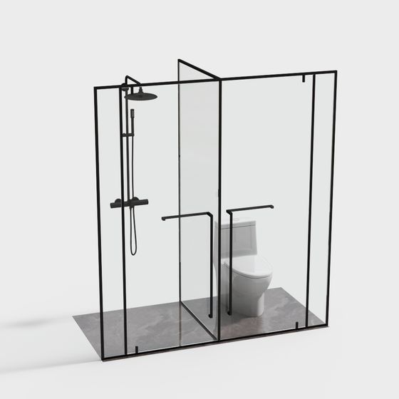 Minimalist Glass Shower 3D model