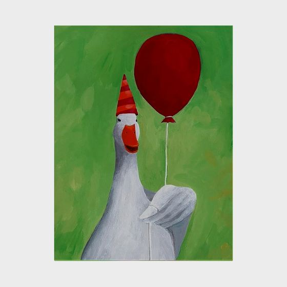 Playful Low-Poly Goose Holding Balloon 3D model