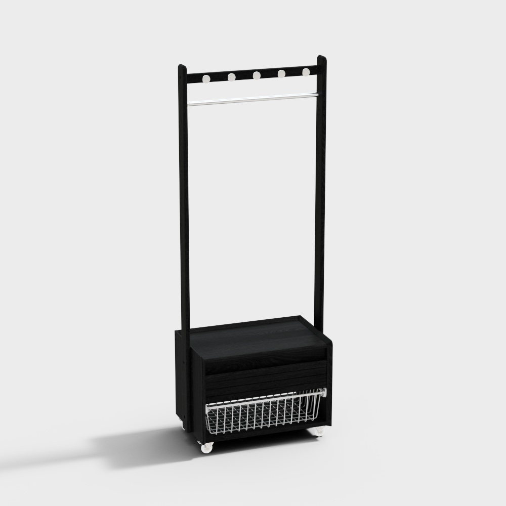 White Ash Wood Chest Attached Movable Hanger Rack Basic Type