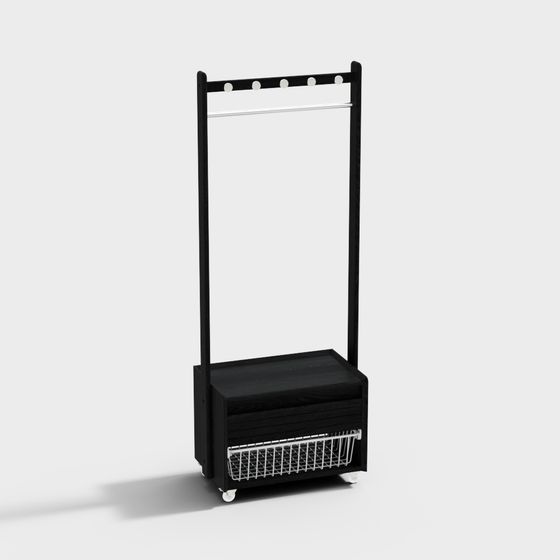 White Ash Wood Chest Attached Movable Hanger Rack Basic Type